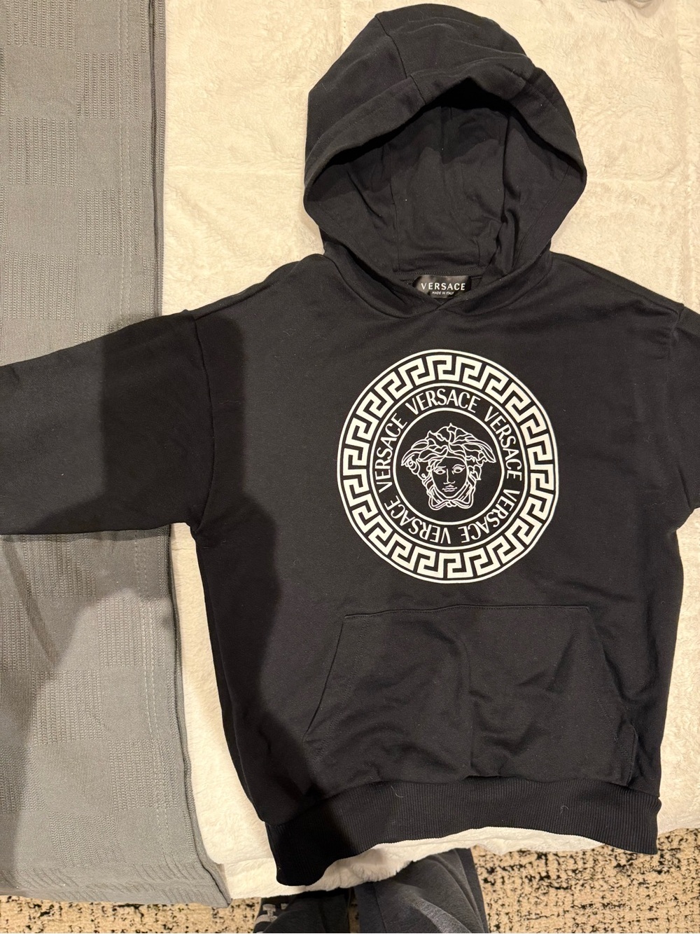 Versace Black Kids Hoodie with White Medusa Logo